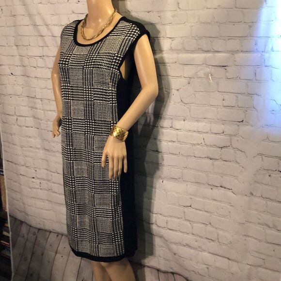 Vince Camuto Shift Sweater Dress B&W Check Pattern L - Picture 4 of 10